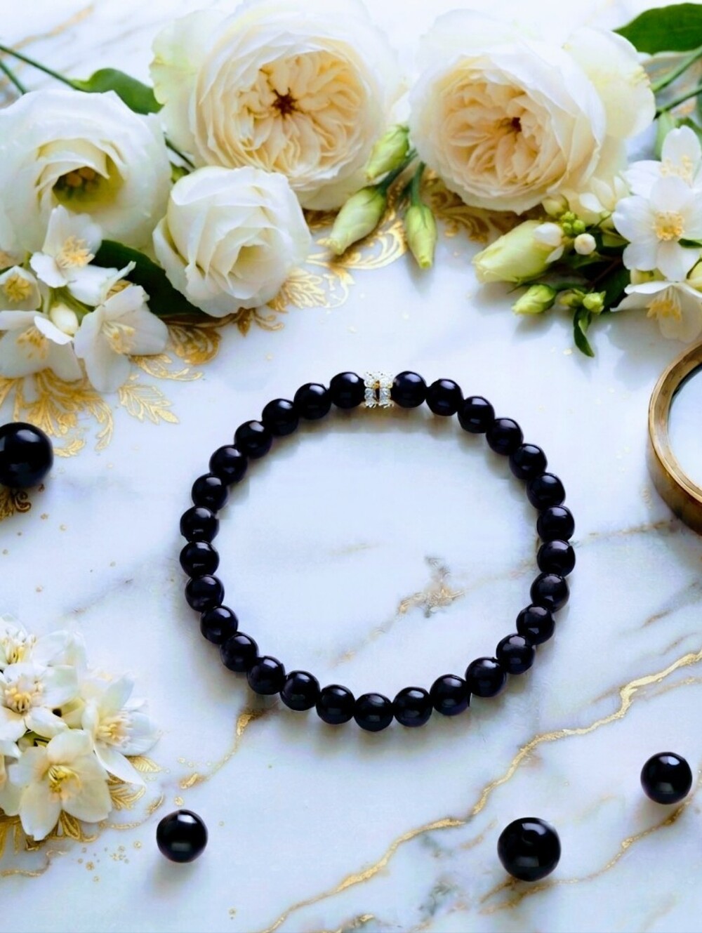 Onyx Bracelet With Cubic Zirconia Accent